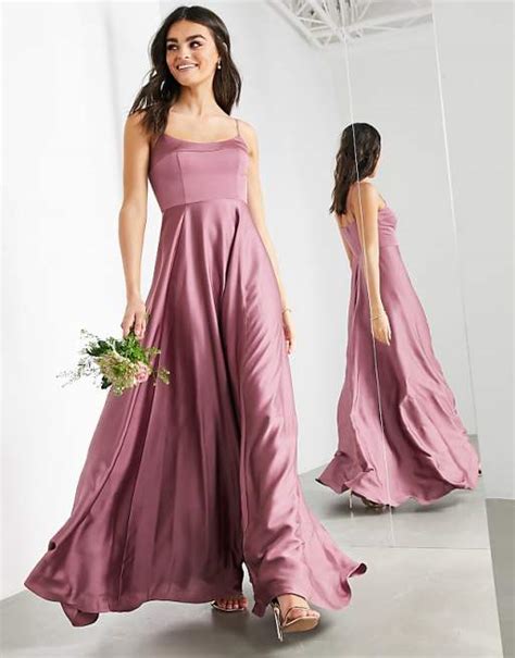 Asos Edition Satin Cami Maxi Dress With Square Neck In Orchid Asos