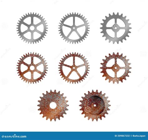 Realistic Machine Gear Cogwheel Vector Illustration Set Silver And Rusty