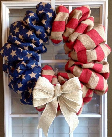 Patriotic Burlap Wreath Patriotic Crafts Patriotic Wreath July Crafts