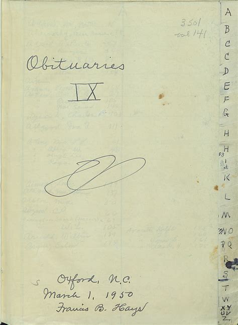 Obituaries Vol. IX [Granville County N.C.]