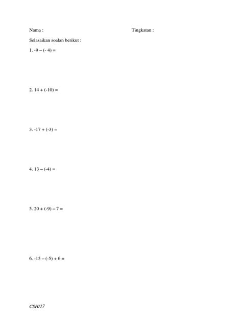 Latihan Integer Tingkatan 1 Cara Has Boyer