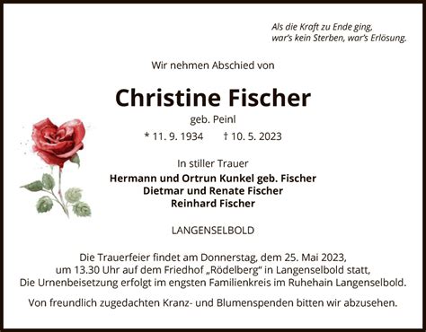 Traueranzeigen Von Christine Fischer Trauer Op Online De