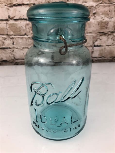 Vintage Ball Ideal July 14 1908 Aqua Blue Mason Canning Jar Etsy