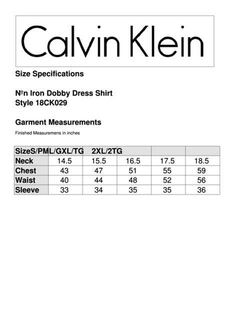 Calvin Klein Dress Size Specifications Printable Pdf Download