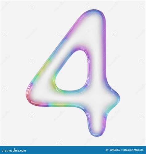 Vibrantly Colorful Number 4 Rendered Using A Bubble Stock Illustration