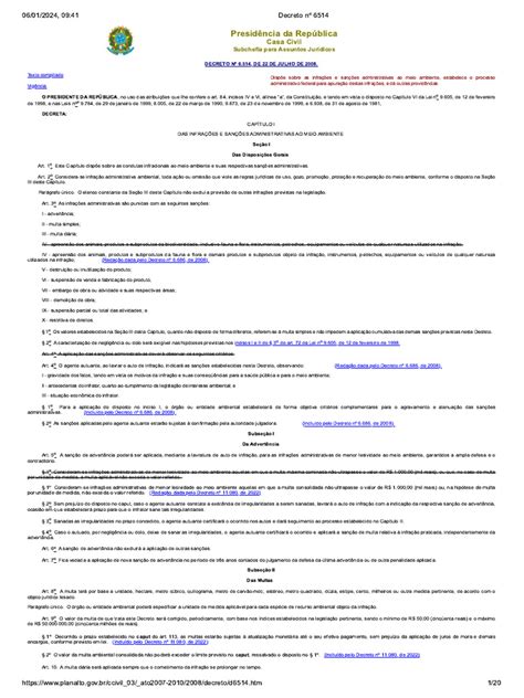 Decreto 6514 De 2008 - Decreto Federal Nº 6.514-2008 Infrações e Sanções Administrativas Ao ...