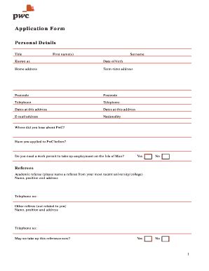 Fillable Online Pwc Graduate Application Form Final Fax Email Print