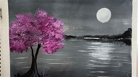 Black White Landscape Painting For Beginners Cherry Blossoms Youtube