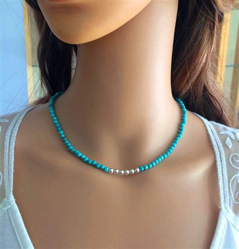 Sterling Silver Turquoise Bead Necklace Choker