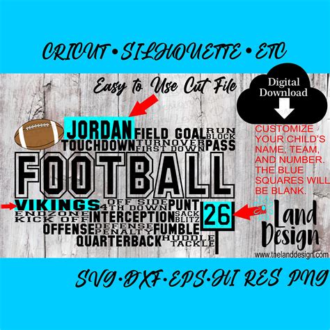 Football Cut File Customizable Word Art Cricut Silhouette Vector