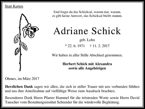 Traueranzeigen Von Adriane Schick Vrm Trauer De