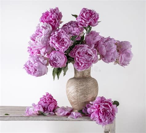 Beautiful Bouquet Of Pink Peonies In Vase Stock Image Image Of