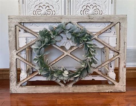 Large Rustic Farmhouse Distressed Wooden Diamond Windowpane Wall Decor