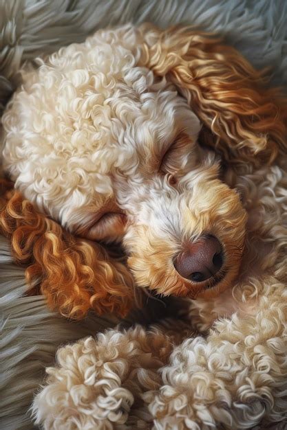 Premium Photo Poodle Puppy Sleeping On The Bed Generative Ai