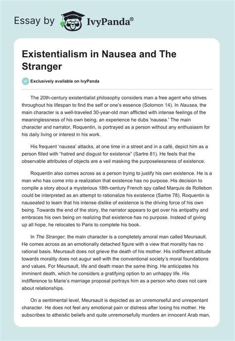 Existentialism In Nausea And The Stranger Words Essay Example