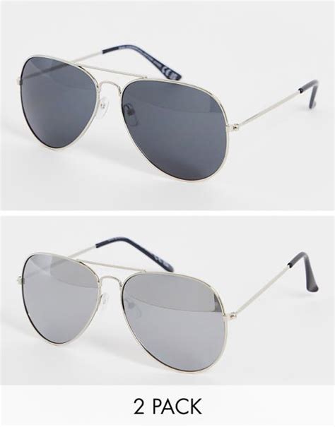 Svnx Two Pack Aviator Sunglasses In Silver And Black Asos