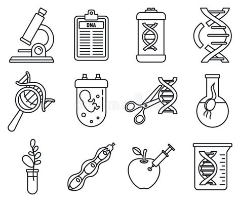 Dna Geplaatste Genetische Biologie De Pictogrammen Schetsen Stijl