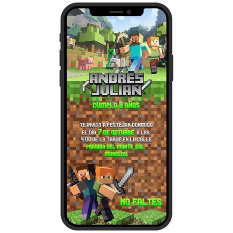 Invitaci N Digital Minecraft Divino Detalle