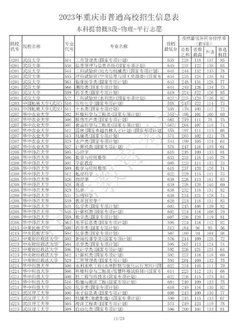 2023年重庆市普通高校招生信息表 普通类本科提前批b段（物理）公布 自主选拔在线