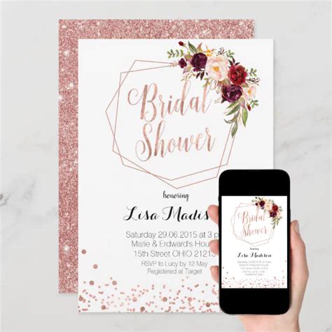 Elegant Floral Geometric Bridal Shower Invitation Zazzle