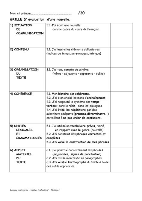 Grille Observation L Ve Maternelle