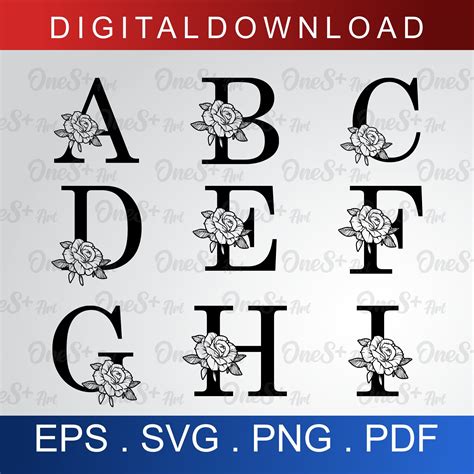 Monogram Flower Alphabet Rose Floral Alphabet SVG Floral Letters SVG