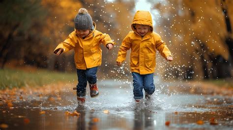 Premium Photo | Two children running in the rain