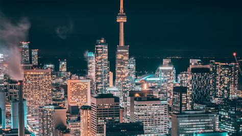 Night City Aerial View Architecture Buildings Lights Thunderstorm