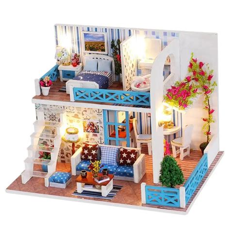 Diy Doll House Small Sea View Wooden Doll Houses Hut Villa Assembly