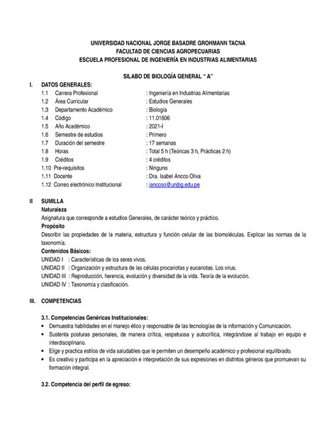 Silabo Biologia General Universidad Nacional Jorge Basadre Grohmann