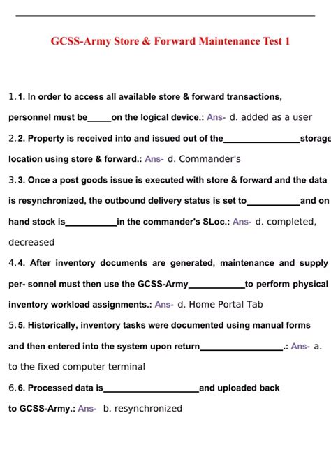 Gcss Army Store Forward Maintenance Test Latest Gcss Stuvia Us