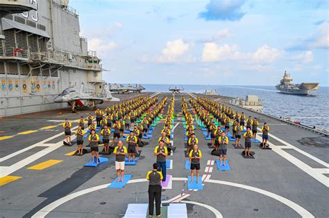 Indian Navy Sailors Doing Yoga Onboard Aircraft Carrier Ins