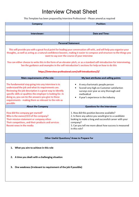 Interview Cheat Sheet Template 3 Interview Professional