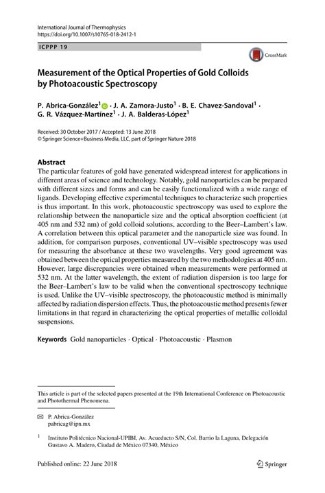 (PDF) Measurement of the Optical Properties of Gold Colloids by ...