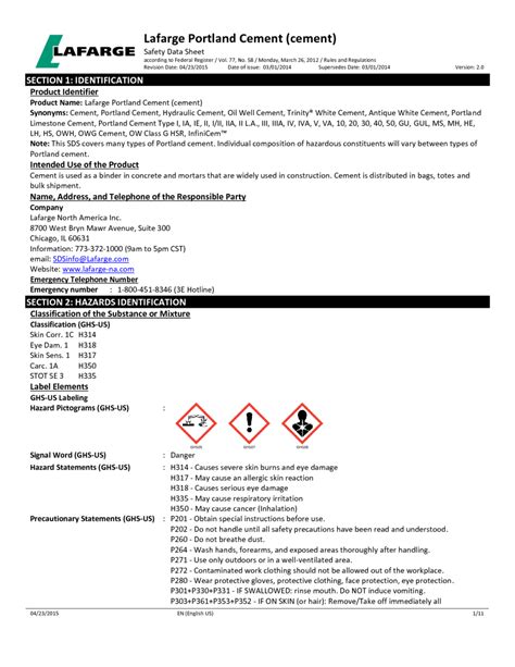 Lafarge Portland Cement (cement) MSDS Download