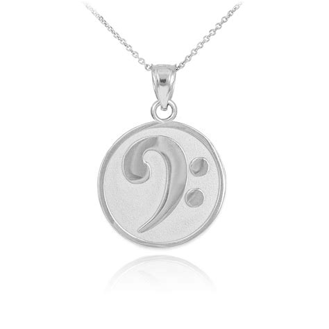 Sterling Silver Textured Bass F-Clef Charm Pendant Necklace