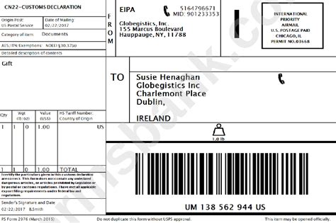 Usps Customs Form A Printable Printable Forms Free Online