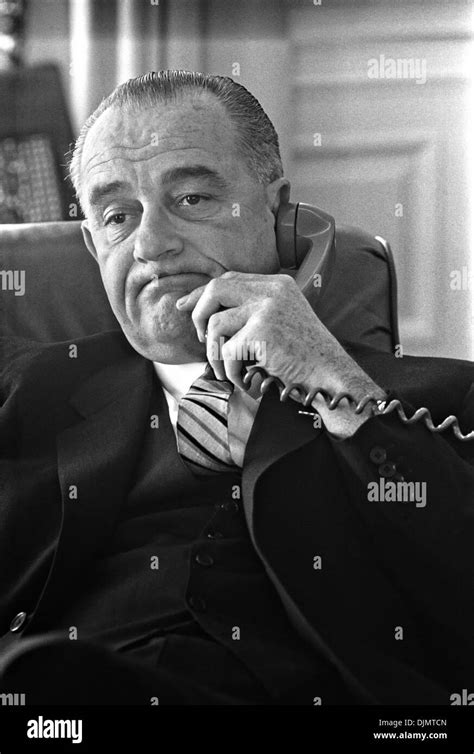 Us President Lyndon B Johnson Speaks On The Telephone From The Oval