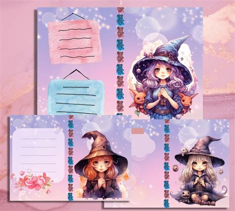 Cute Kawaii Witch Junk Journal Pages Pastel Witches Etsy