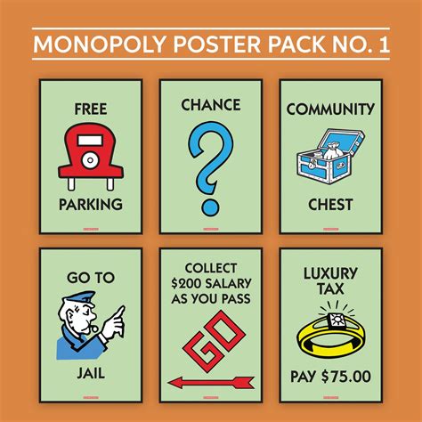 Monopoly Poster 6 Pack Monopoly Art Prints Specialty Etsy