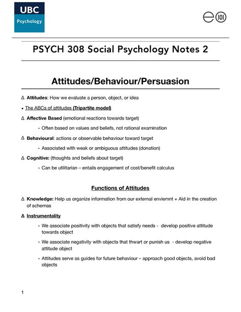 Psych 308 Lecture Notes 2 Psych 308 Social Psychology Notes 2