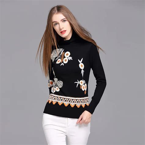 Royal Embroidery Flowers Womens Knitted Sweater 2016 Autumn And Winter Vintage Elegant Lady