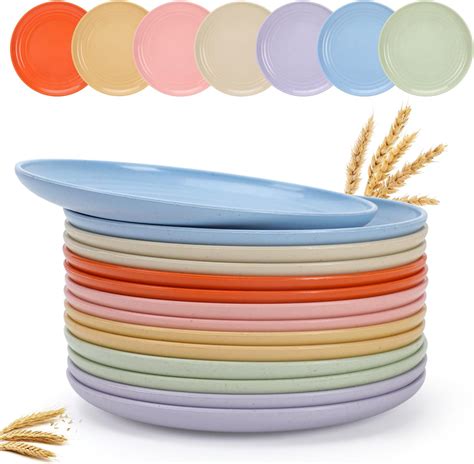 Mifoci 24 Pcs Wheat Straw Plates 6 Unbreakable Lightweight Deep Dinner Dishes