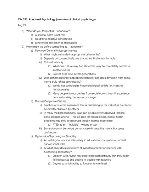 Psy Notes Psy Abnormal Psychology Overview Of Clinical