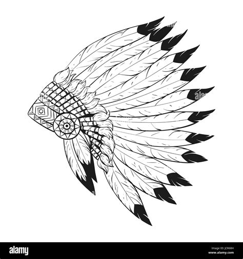 Monocromo Vectorial Ilustración De Native American War Bonnet El