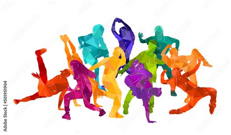 Detailed vector illustration silhouettes of expressive dance colorful ...