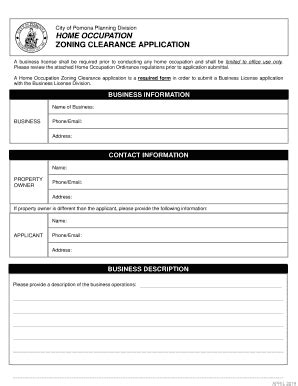 Fillable Online Home Occupation Zoning Clearance Application Fax Email