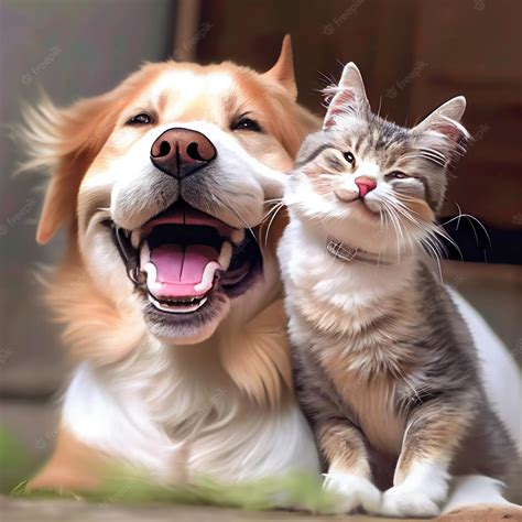 Premium Photo | Happy dog and cat friends posing together