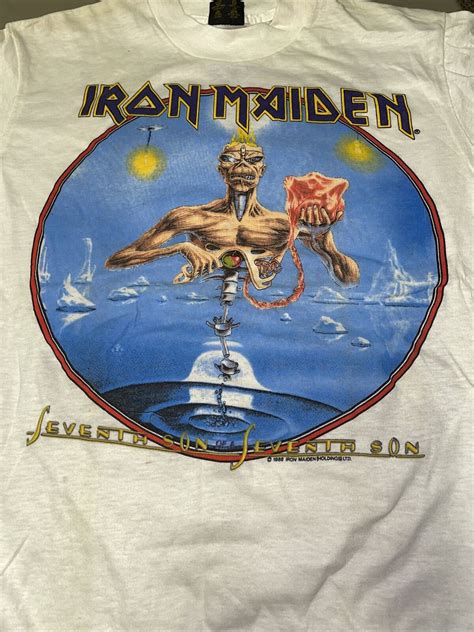 Vintage T Shirt Iron Maiden White Rock Seventh Son Gem