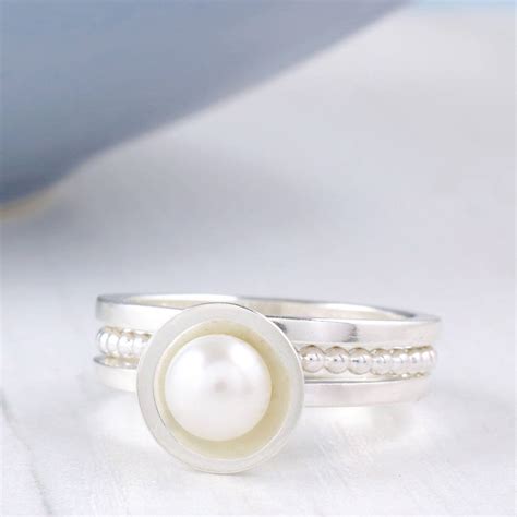 Pearl Stacking Ring Set Sterling Silver By Louy Magroos